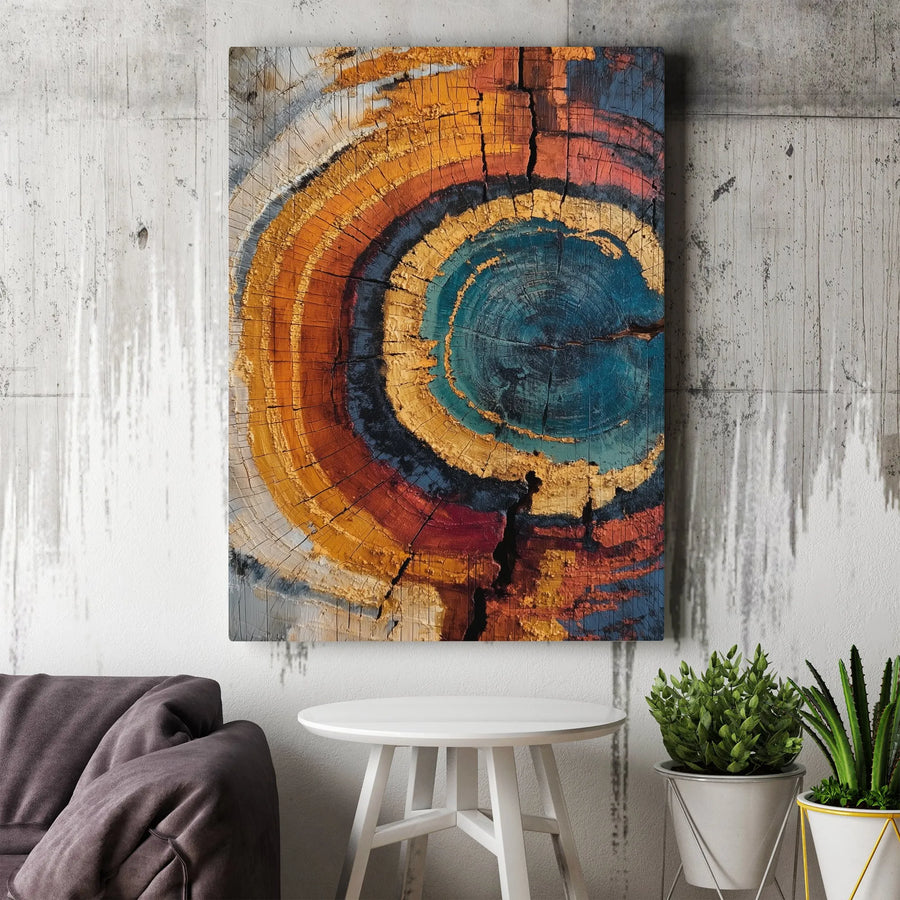 Abstract Tree Rings Wall Art | Colorful Wood Cross-Section Print | Premium 1.25-Inch Gallery Canvas | Modern Living Room Decor