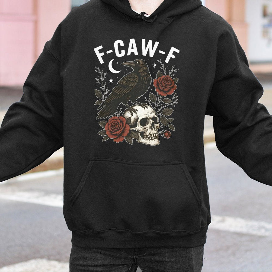 F-Caw-F Crow Hoodie | Gothic Raven and Skull Graphic | Soft Cotton-Blend Pullover | Dark Academia Aesthetic Gift for Goth Lovers