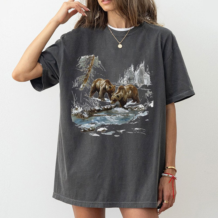 Grizzly Bear T-Shirt | Wilderness Nature Wildlife Graphic | 100% Cotton Premium Tee | Vintage Outdoors Gift For Hikers And Wildlife Lovers