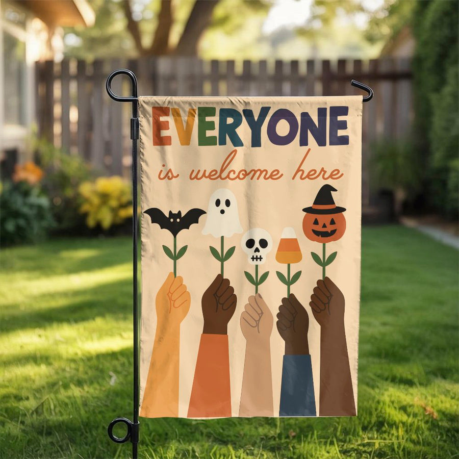 Everyone Is Welcome Garden Flag | Halloween Diversity Inclusion Yard Decor | Durable Polyester Outdoor Garden Banner | Inclusive Holiday Gift