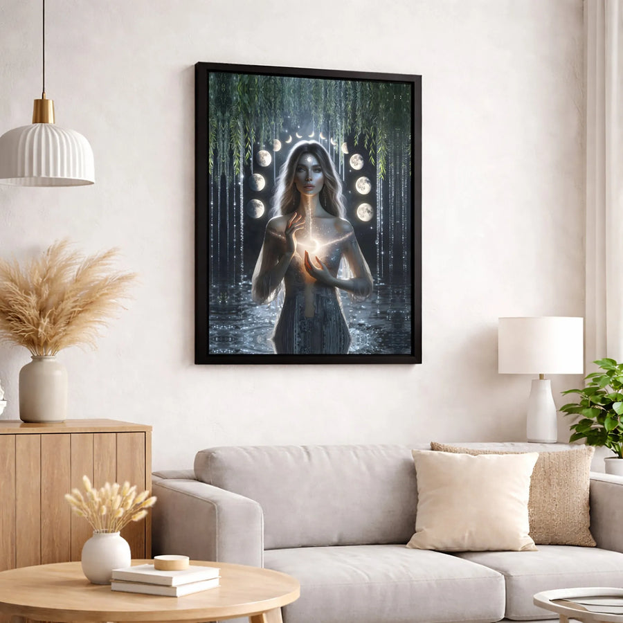 Moon Goddess Canvas Wall Art | Celestial Lunar Phases Portrait | Premium Gallery-Wrapped Print | Mystical Home Decor Gift