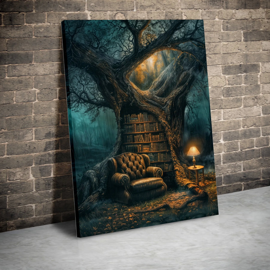 Enchanted Tree Library Canvas Print | Cozy Reading Nook Fantasy Wall Art | Gallery Quality 1.25" Profile | Whimsical Home Decor Gift for Book Lovers