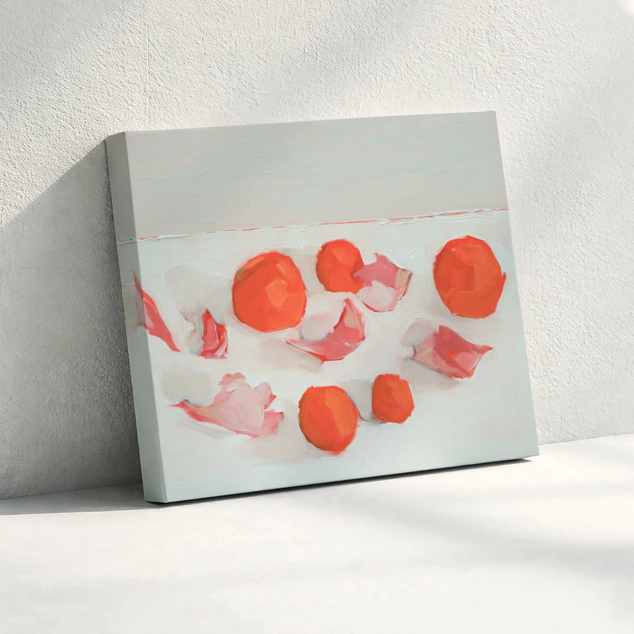 Abstract Fruit Canvas Wall Art | Modern Kumquat & Petal Still Life Painting | Premium Gallery Wrapped 1.25" Print | Kitchen & Dining Room Decor Gift