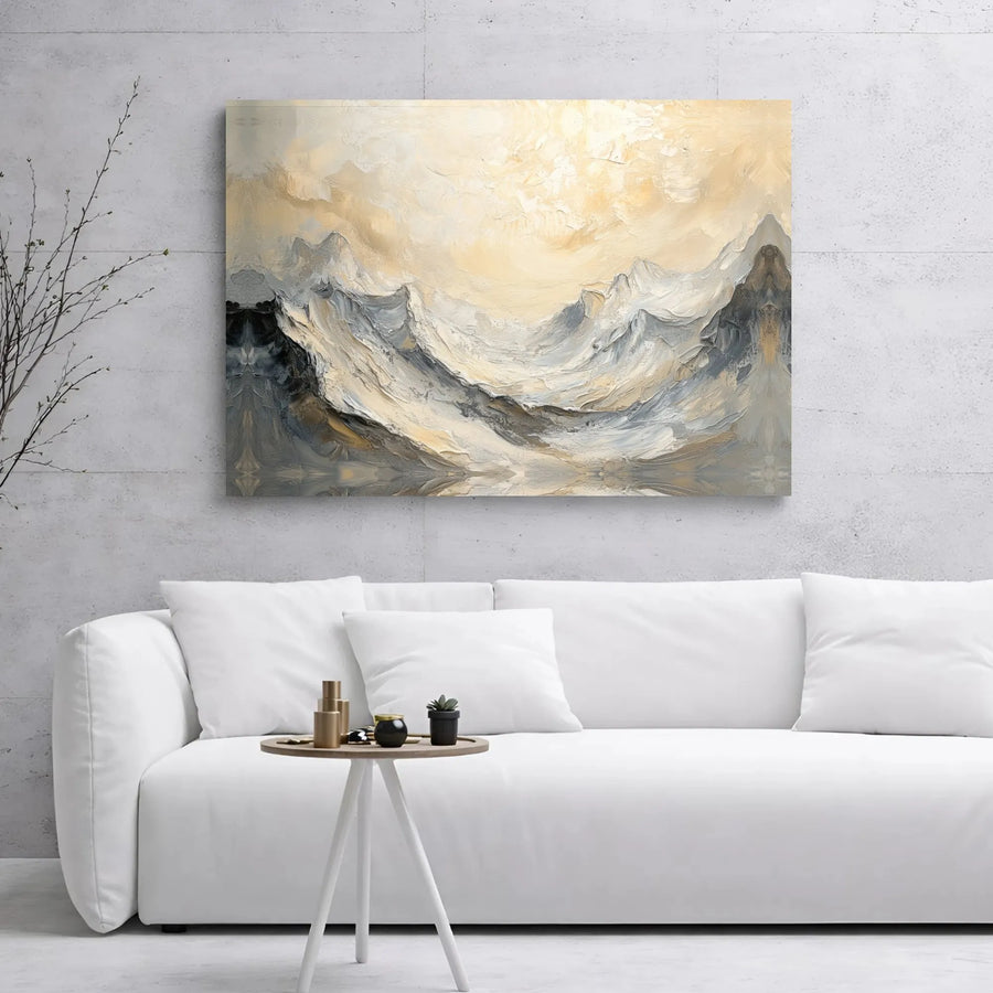 Abstract Mountain Canvas Art | Textured Neutral Beige and Grey Landscape | Premium Gallery Wrapped Decor | Modern Minimalist Living Room Wall Art