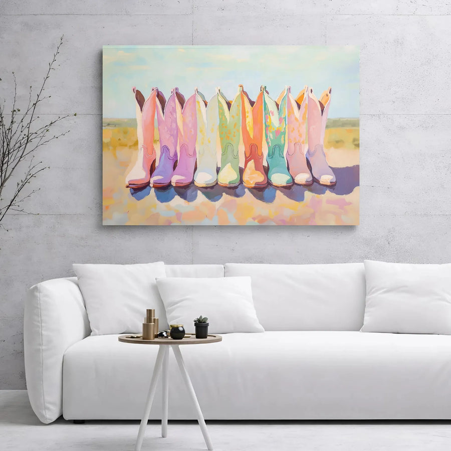 Rainbow Cowboy Boots Canvas Wall Art | Colorful Western Country Decor | Gallery Wrapped Premium Print | Farmhouse Home Office Gift