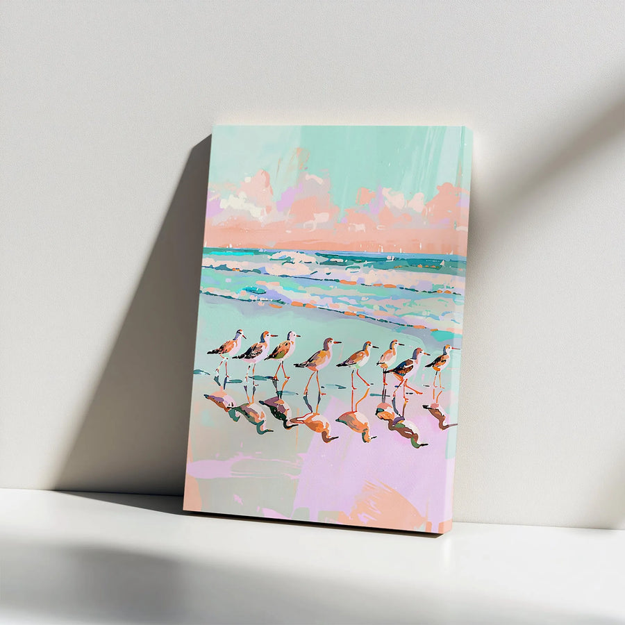 Coastal Birds Canvas Wall Art | Abstract Ocean Painting Print | Premium Gallery Wrapped Art | Nautical Living Room Decor Gift
