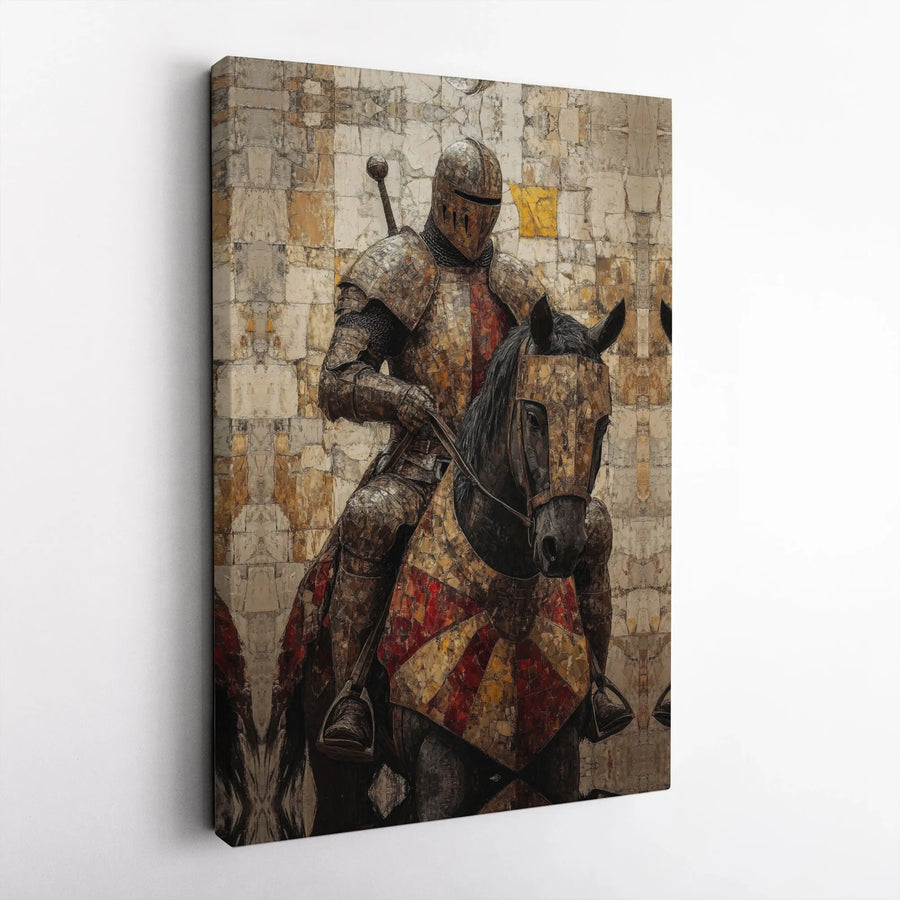 Medieval Knight Canvas Wall Art | Textured Mosaic Style Artwork | Premium Fade-Resistant Print | Collector's Gift for History Buffs