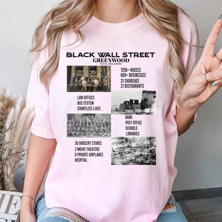 Black Wall Street T-Shirt | Greenwood Tulsa Oklahoma History Graphic | 100% Cotton Premium Tee | African American Heritage Month Gift