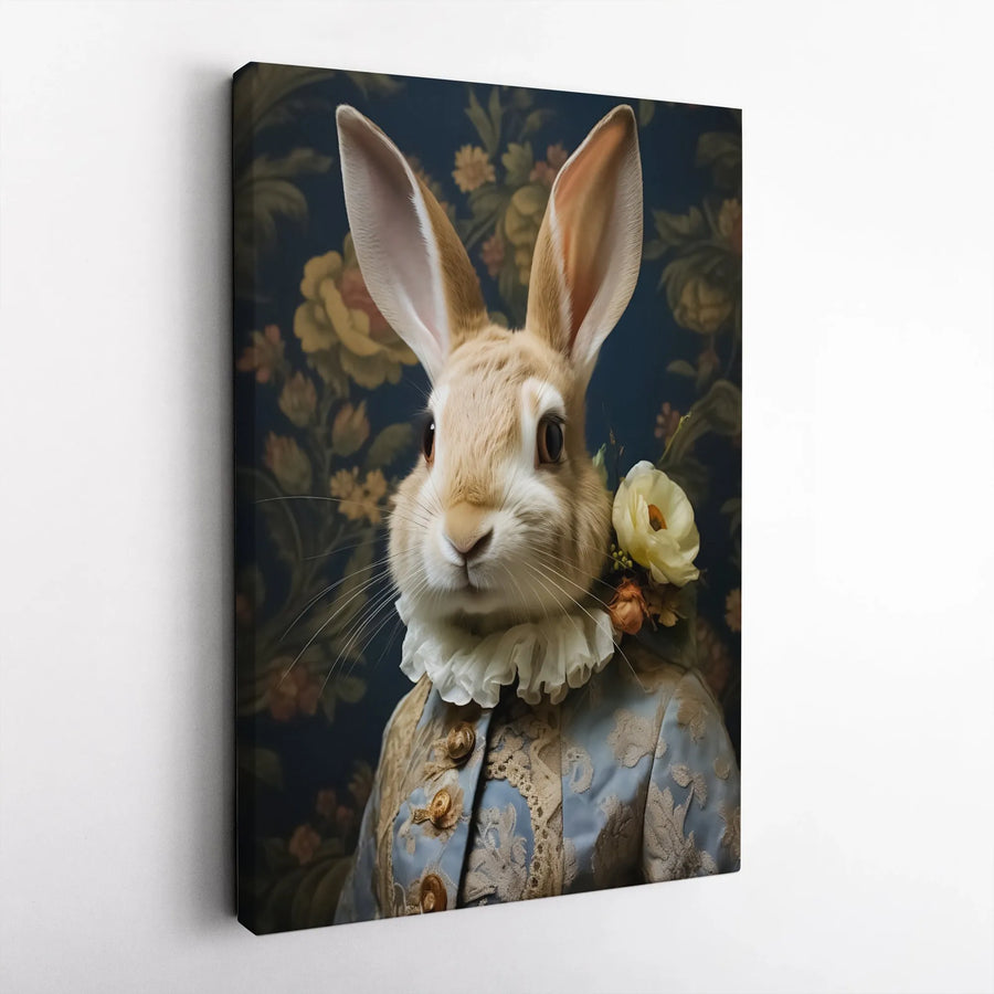 Vintage Rabbit Canvas Wall Art | Anthropomorphic Gentleman Bunny Portrait | Premium Gallery Wrapped Canvas | Whimsical Home Decor Gift