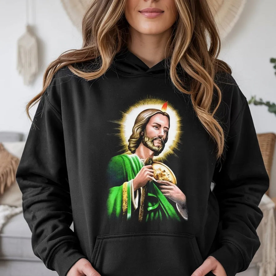 San Judas Tadeo Hoodie | Saint Jude Portrait Religious Design | Premium Cotton Blend | Catholic Faith Gift for Men and Women