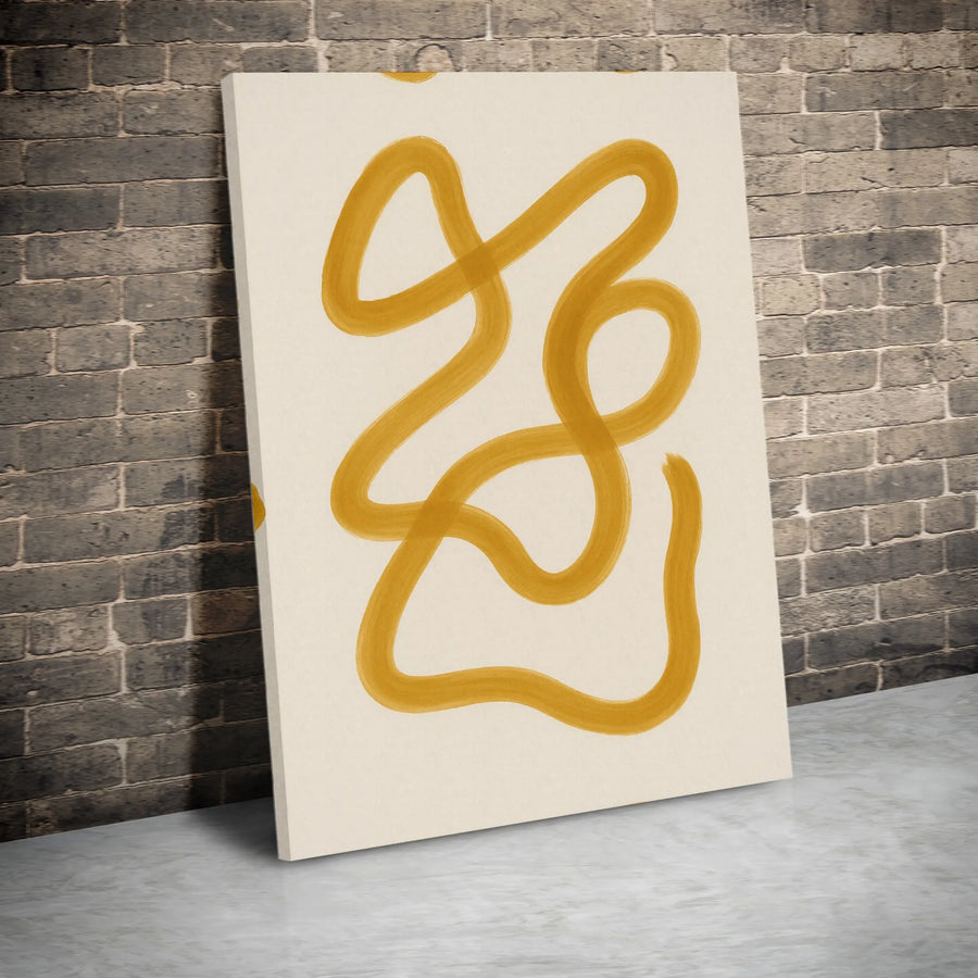 Minimalist Canvas Print | Ochre Yellow Brushstroke Line Art | Premium Gallery Canvas | Modern Home Decor Gift