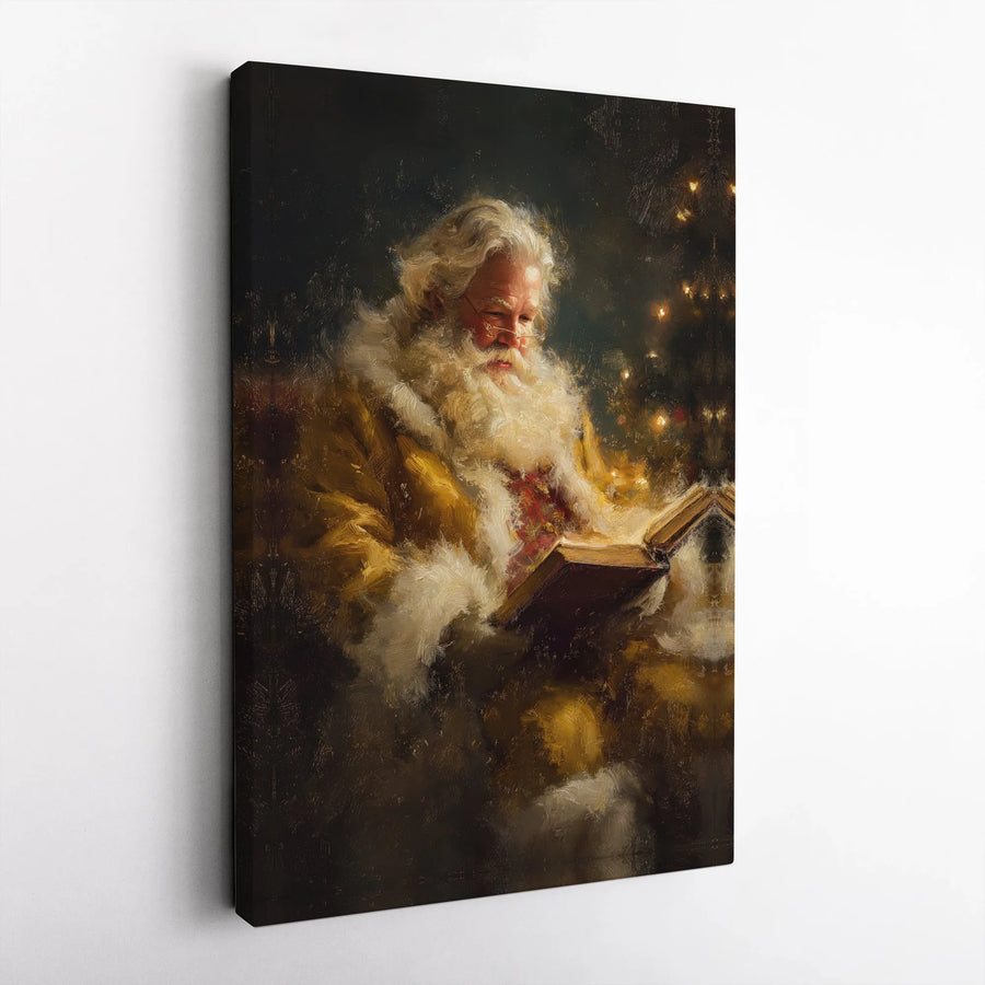 Vintage Santa Claus Wall Art | Classical Oil Painting Style Christmas Portrait | Premium Gallery-Wrapped Canvas | Holiday Home Decor Gift