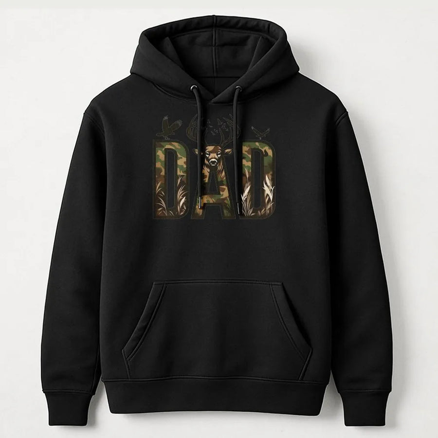 Deer Hunting Dad Hoodie | Best Buckin Dad Ever Camo Graphic | Soft Cotton Blend Pullover | Father's Day Gift for Hunter
