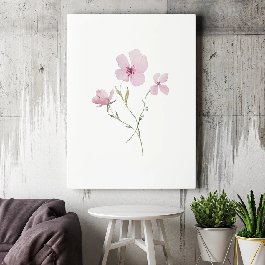 Pink Wildflower Canvas Wall Art | Minimalist Watercolor Botanical Print | Premium Gallery Wrapped Decor | Modern Home Office Gift