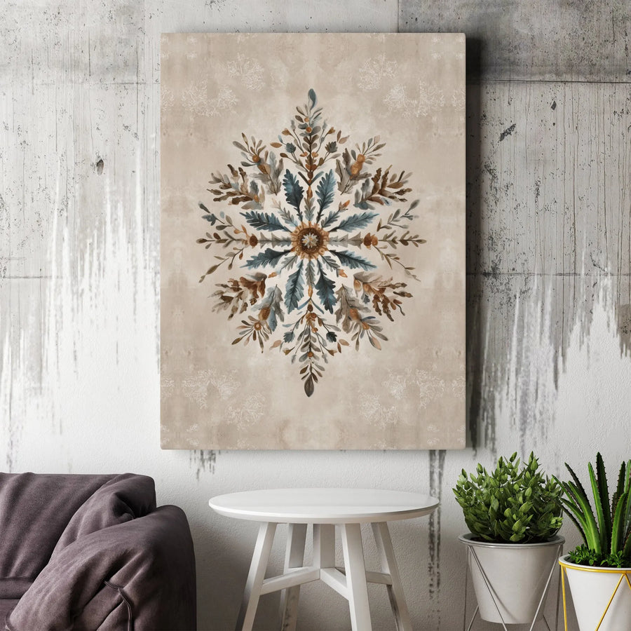 Botanical Mandala Canvas Wall Art | Watercolor Foliage Nature Print | Premium Gallery Wrap Decor | Earthy Neutral Home Interior Gift