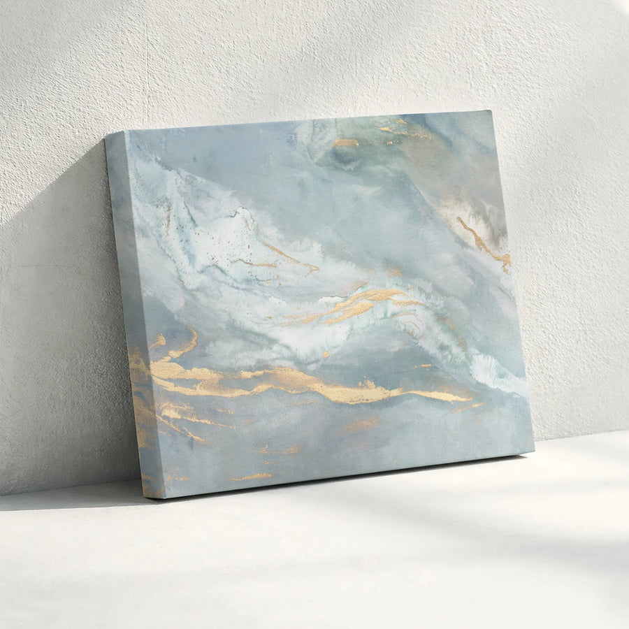 Abstract Canvas Wall Art | Blue and Gold Marble Effect Print | Premium Gallery Wrapped Canvas | Modern Living Room Decor Gift