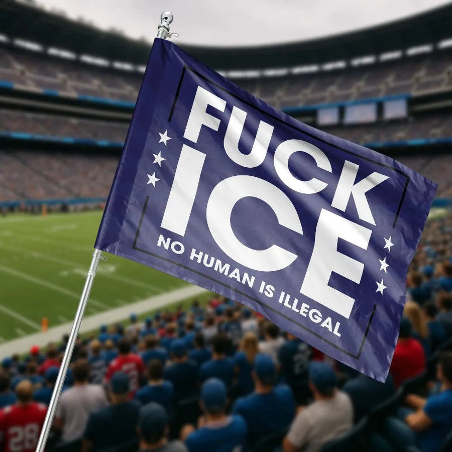 Fuck ICE House Flag | No Human Is Illegal Slogan | Weather-Resistant Polyester | Political Protest Porch Decor Gift