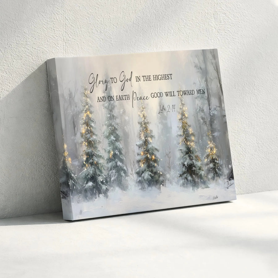 Glory to God Canvas Wall Art | Luke 2:14 Christmas Scripture Print | Premium Gallery Wrapped Decor | Religious Holiday Gift for Home