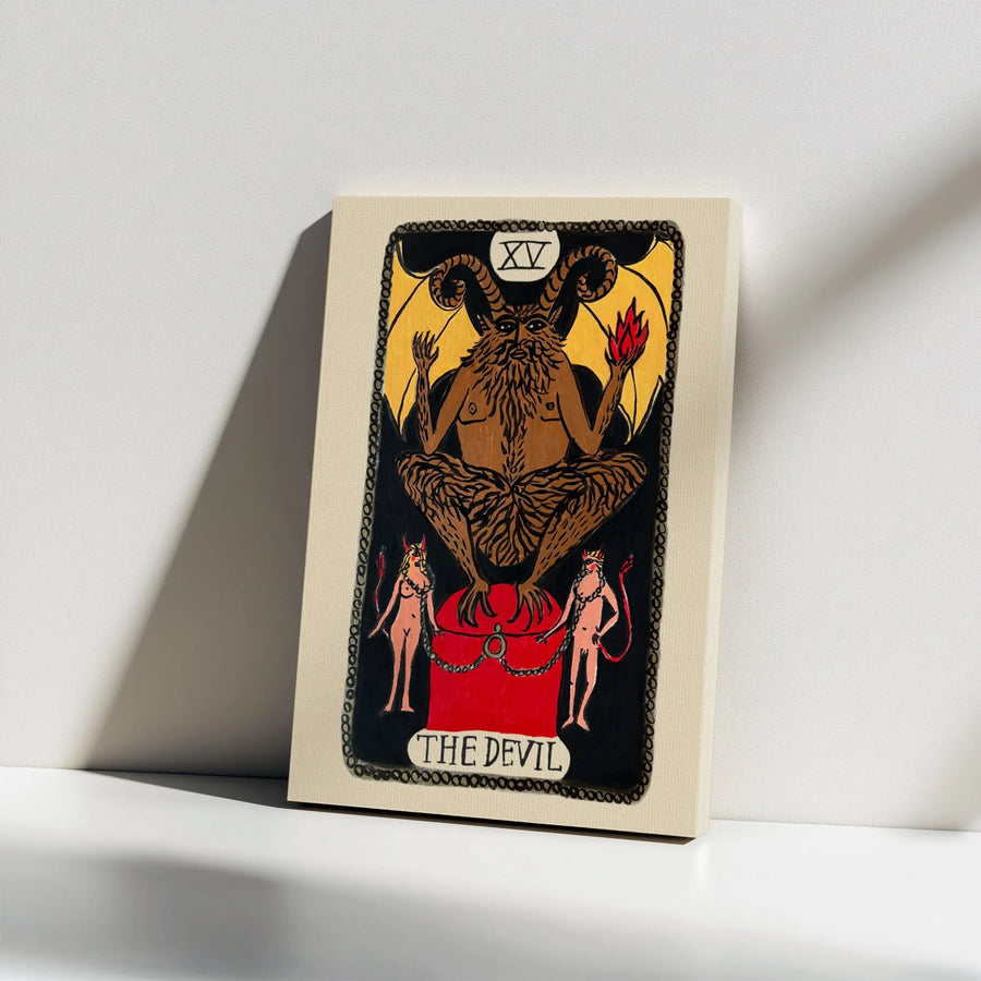 The Devil Tarot Card Wall Art | XV Major Arcana Gothic Decor | Premium Gallery Wrapped Canvas | Occult Home Decor Gift for Tarot Readers
