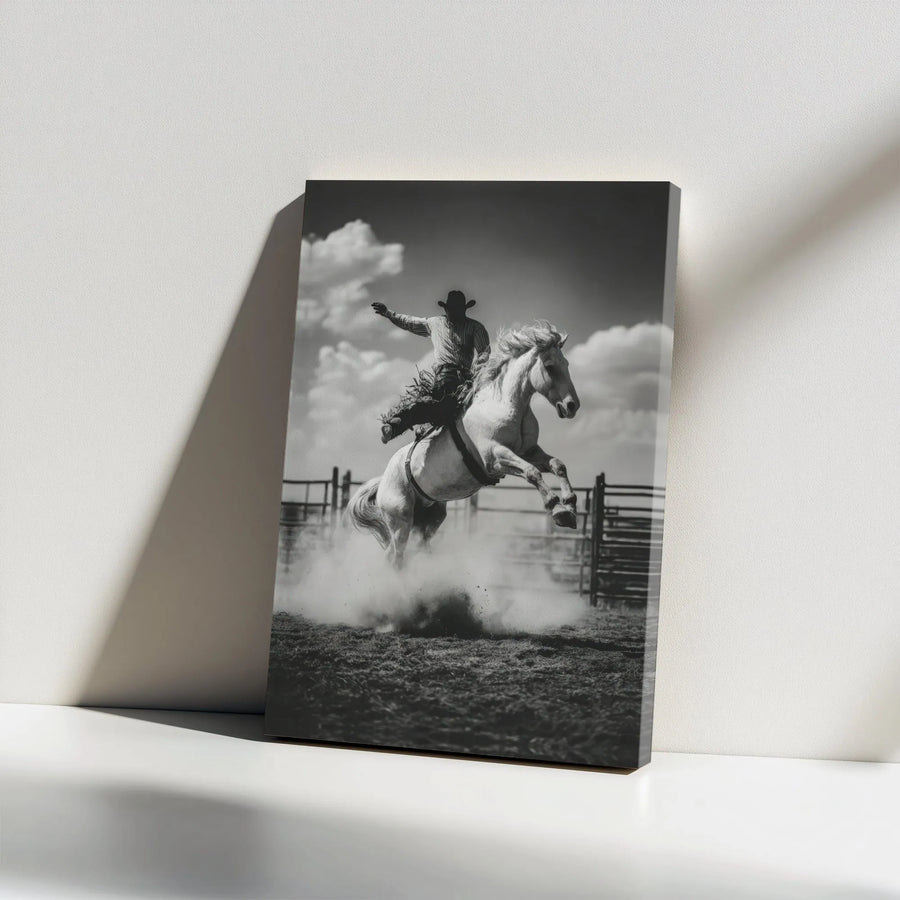 Western Cowboy Canvas Print | Black and White Bucking Bronco Rodeo Wall Art | Premium Gallery Wrap Decor | Gift for Horse Enthusiasts