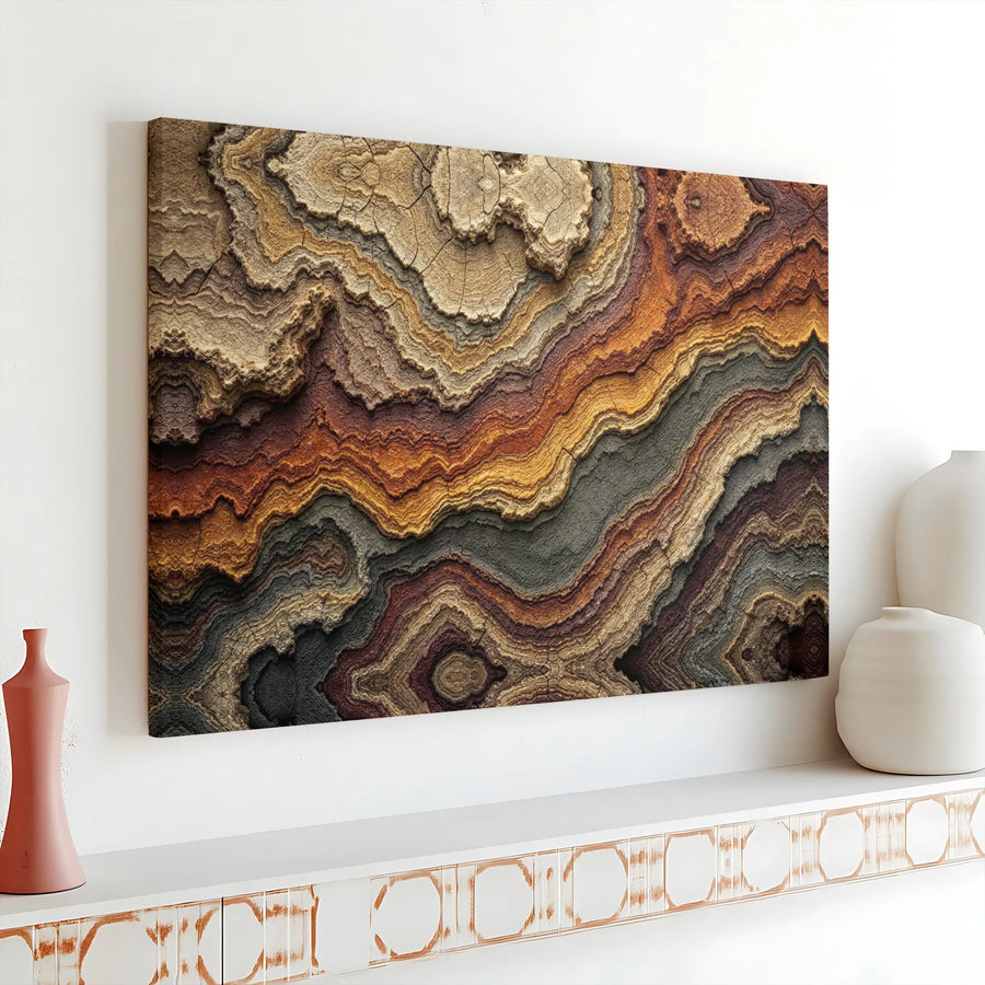 Abstract Earth Tone Canvas Wall Art | Layered Rock Strata Texture Print | Premium 1.25 Inch Gallery Wrap | Modern Home Office Decor Gift