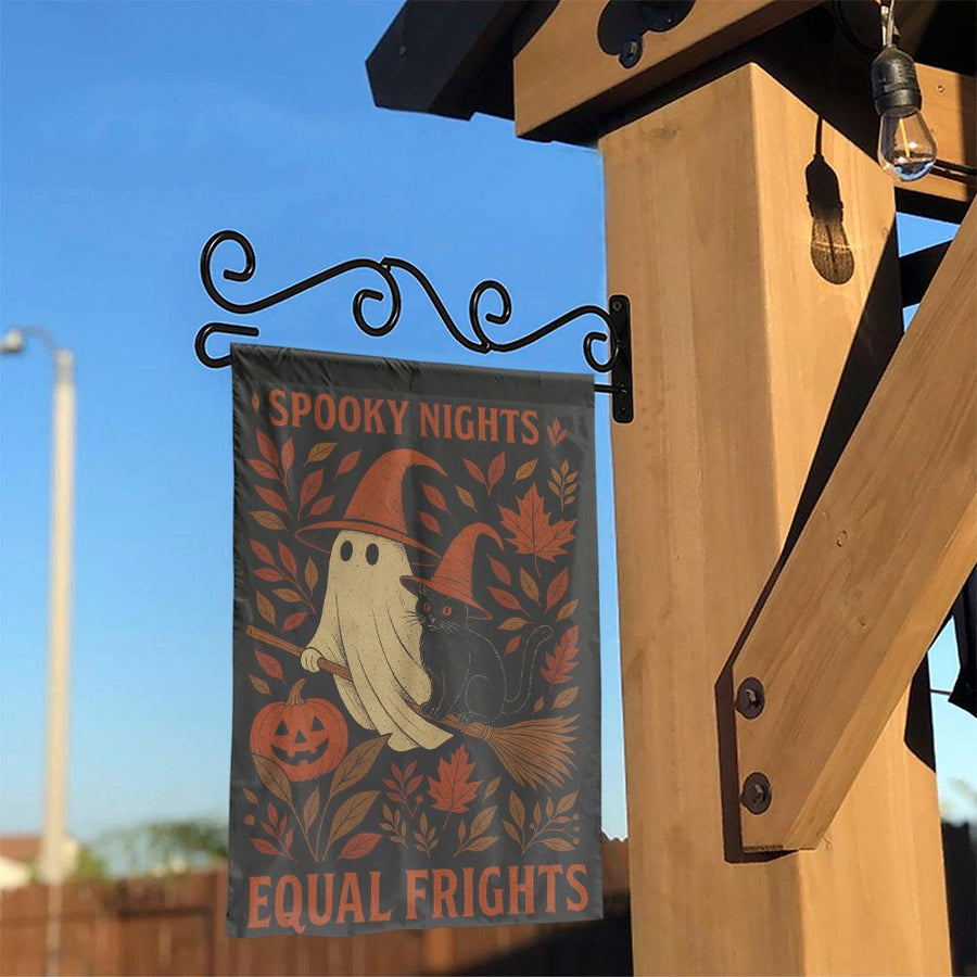 Spooky Nights Garden Flag | Ghost Witch Cat Halloween Yard Decor | Premium Double-Sided Polyester Banner | Fall Outdoor Gift for Witchy Home