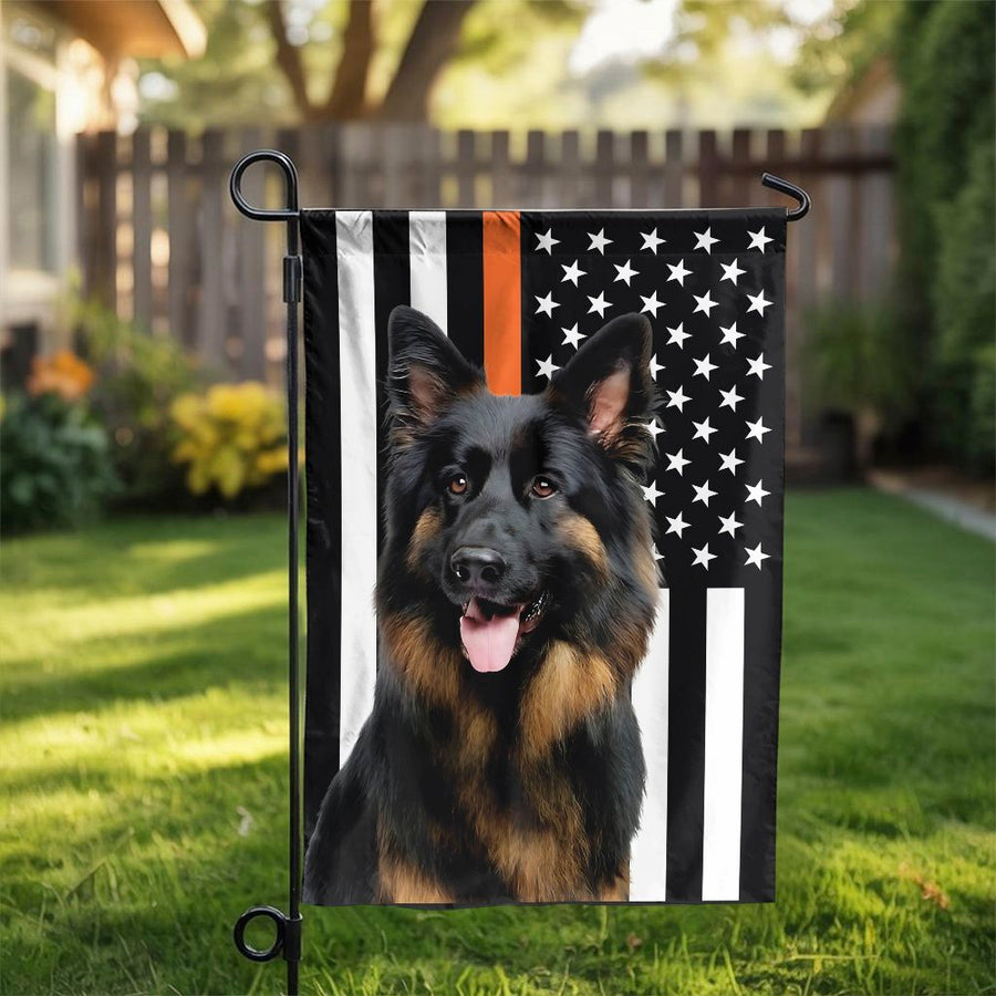 German Shepherd Garden Flag | Thin Orange Line K9 Hero Design | Premium Weather-Resistant Fabric | Patriotic Gift for Dog Lovers