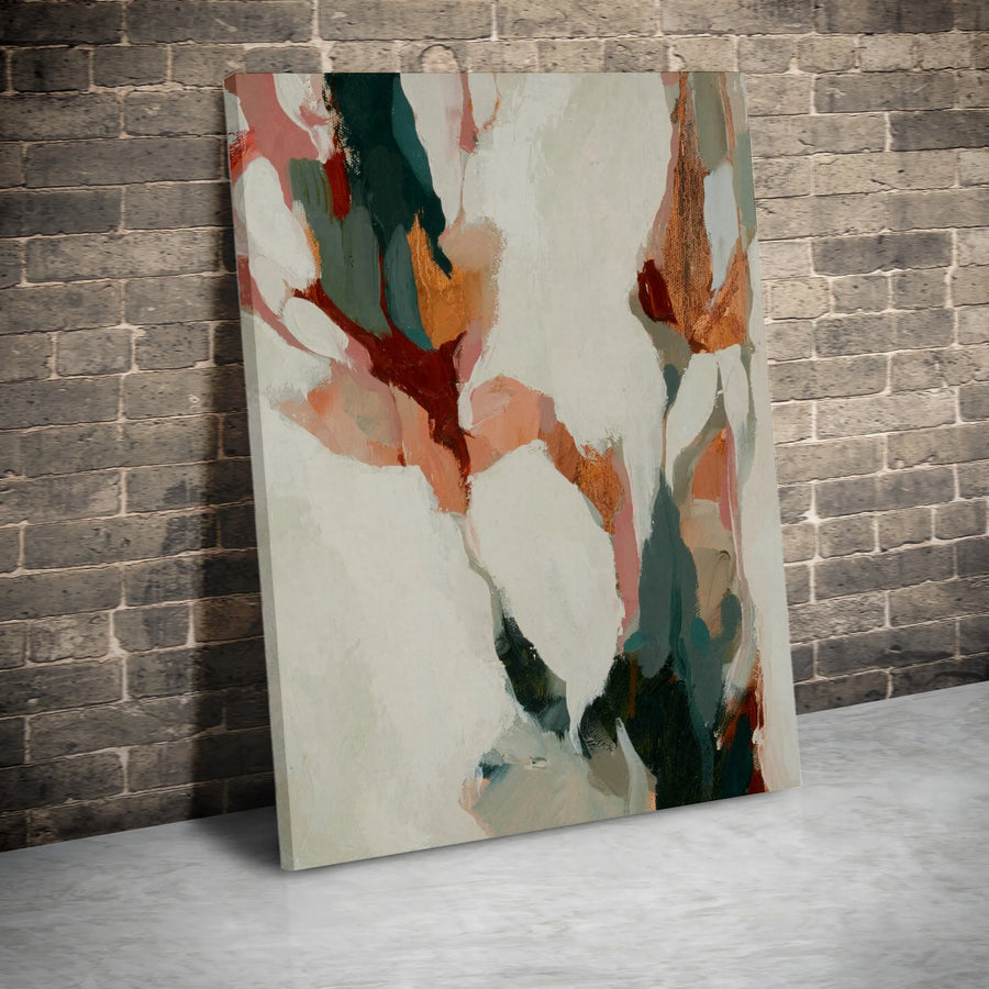 Abstract Wall Art Vertical Canvas | Modern Botanical Painting with Blush & Green Tones | Premium Thick Gallery Wrap Canvas | Living Room & Office Decor Gift