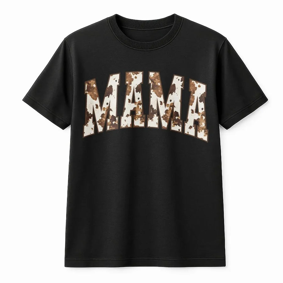 Mama Cow Print T-Shirt | Western Farmhouse Graphic Pullover | Cozy Cotton Blend | Trendy Mothers Day Gift for New Mom