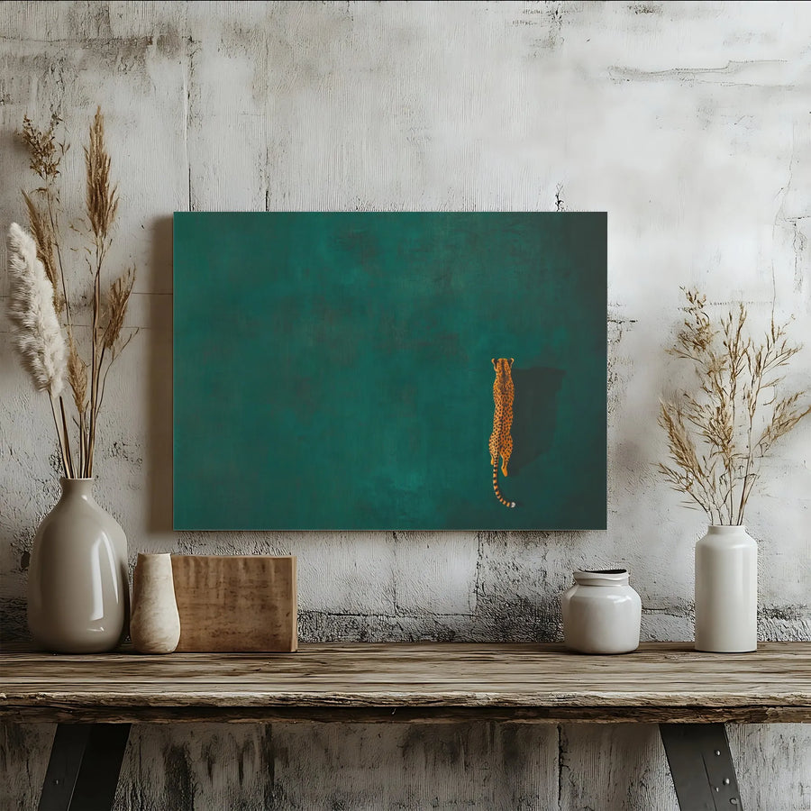 Minimalist Cheetah Canvas Wall Art | Overhead Wildlife Print on Teal | Premium 1.25" Thick Gallery Wrap | Modern Animal Art for Living Room Decor