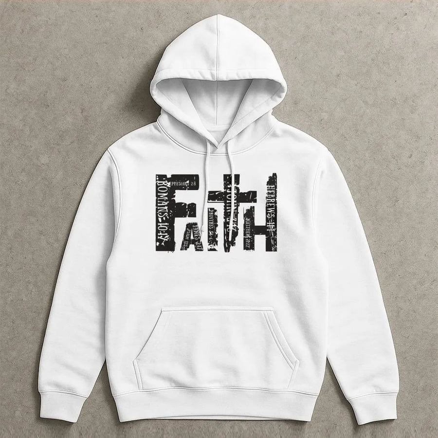 Faith Hoodie | Bible Verse Typography Graphic | Premium Cotton Blend | Christian Religious Gift for Men and Women