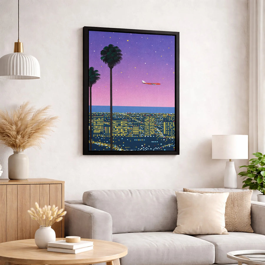 Los Angeles Cityscape Canvas Print | Retro Synthwave Sunset with Palm Trees | Premium Gallery-Wrapped Wall Art | Modern Home & Office Decor Gift