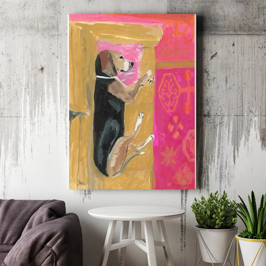 Colorful Beagle Painting Vertical Canvas | Vibrant Painterly Dog Portrait | Thick Gallery Wrapped Premium Canvas | Unique Wall Art Gift for Dog Lover