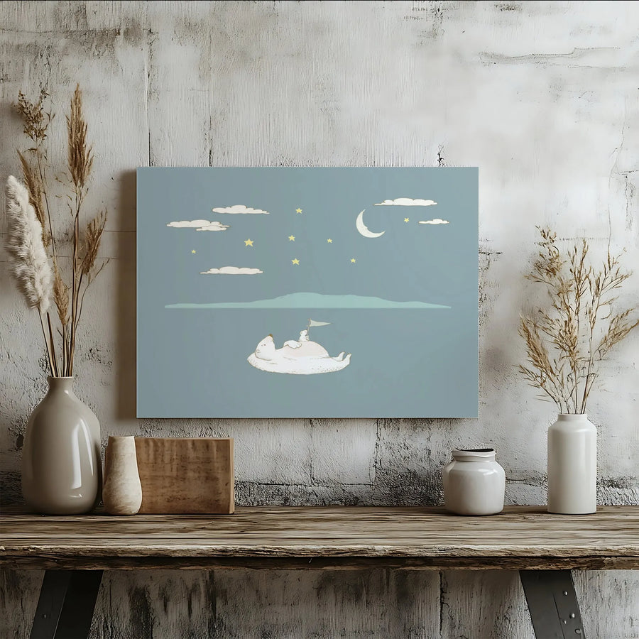 Polar Bear Wall Art | Whimsical Animal Nursery Decor | Premium Gallery Wrap Canvas | Sweet Bedtime Gift for Kids Bedroom