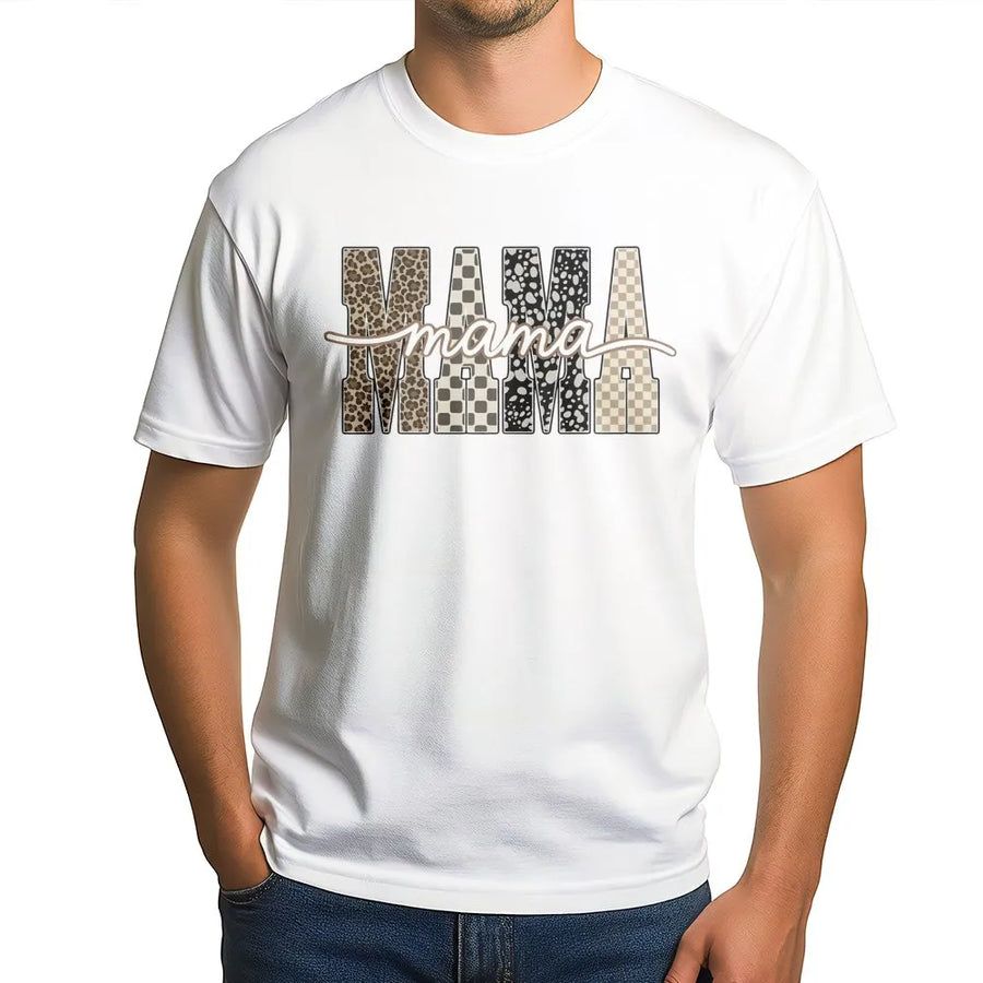 Mama T-Shirt | Retro Checkered Leopard Print Design | 100% Cotton Premium Quality | Mothers Day Gift for Mom Wife