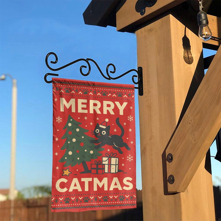 Merry Catmas Garden Flag | Funny Black Cat Christmas Yard Decor | Premium Double-Sided Polyester | Festive Holiday Gift for Cat Lovers
