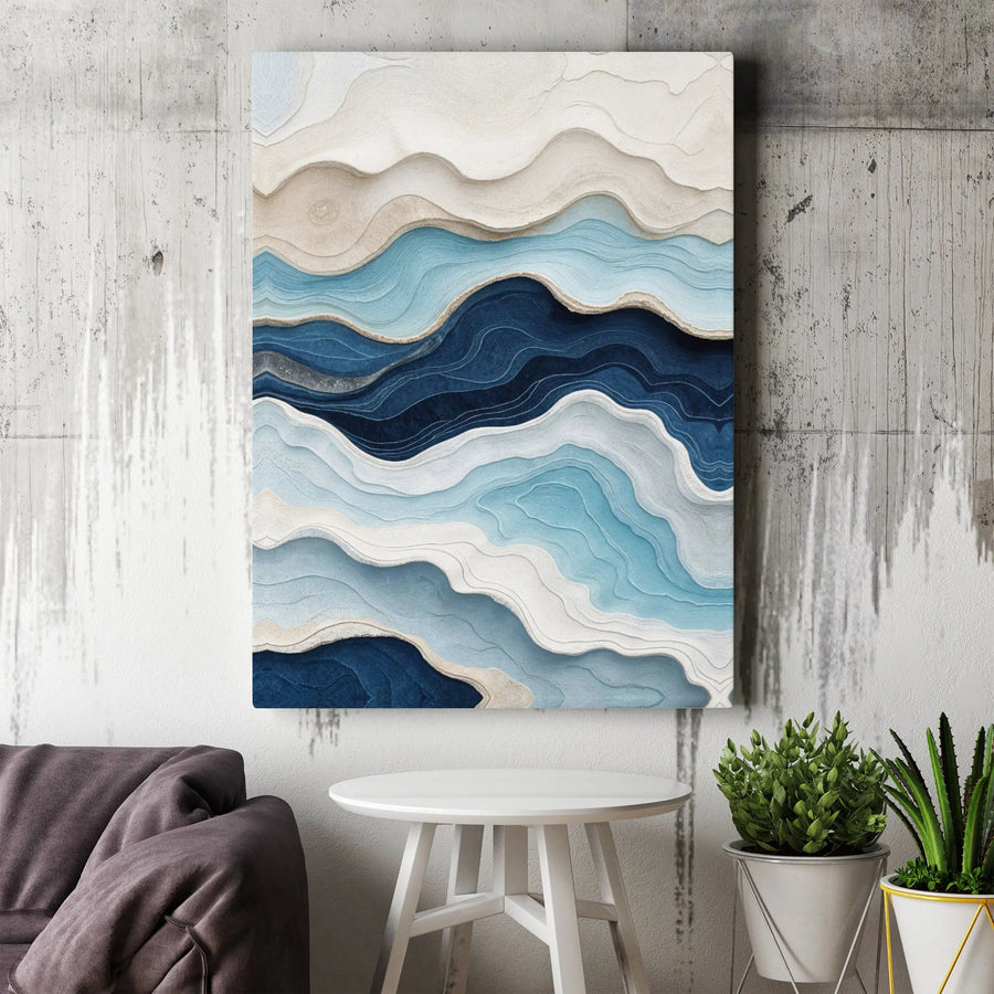 Coastal Abstract Wall Art | Layered Ocean Wave Print with 3D Effect | Premium Canvas | Modern Minimalist Living Room Decor Gift
