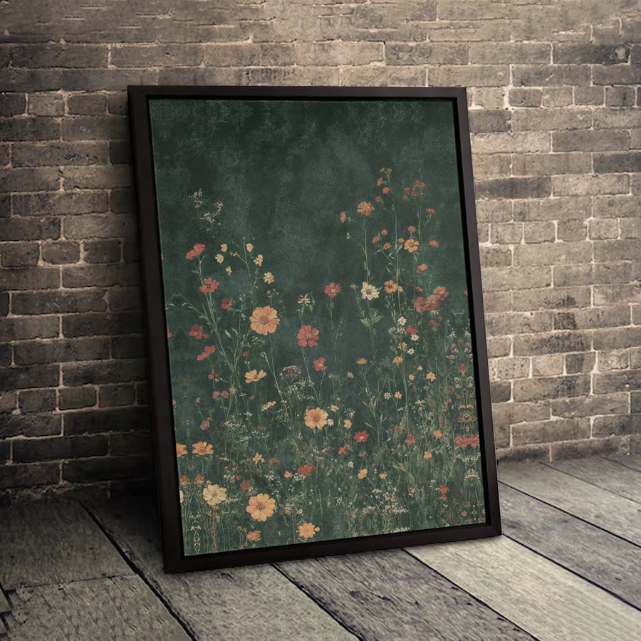 Dark Botanical Wall Art | Moody Wildflower Garden Print | Premium Framed Gallery Canvas | Elegant Floral Home Decor Gift