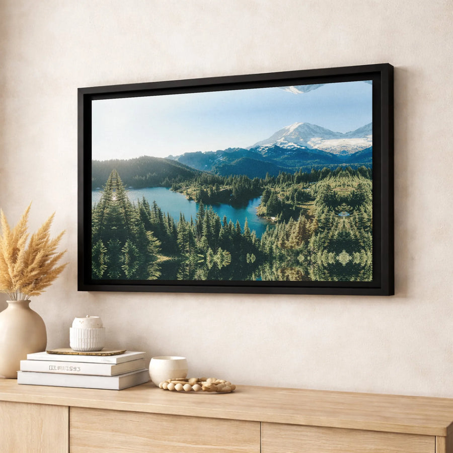 Mountain Lake Landscape Canvas Art | Snowy Peak Forest Reflection | 1.25" Gallery Wrapped Premium Print | Nature Home Decor Gift