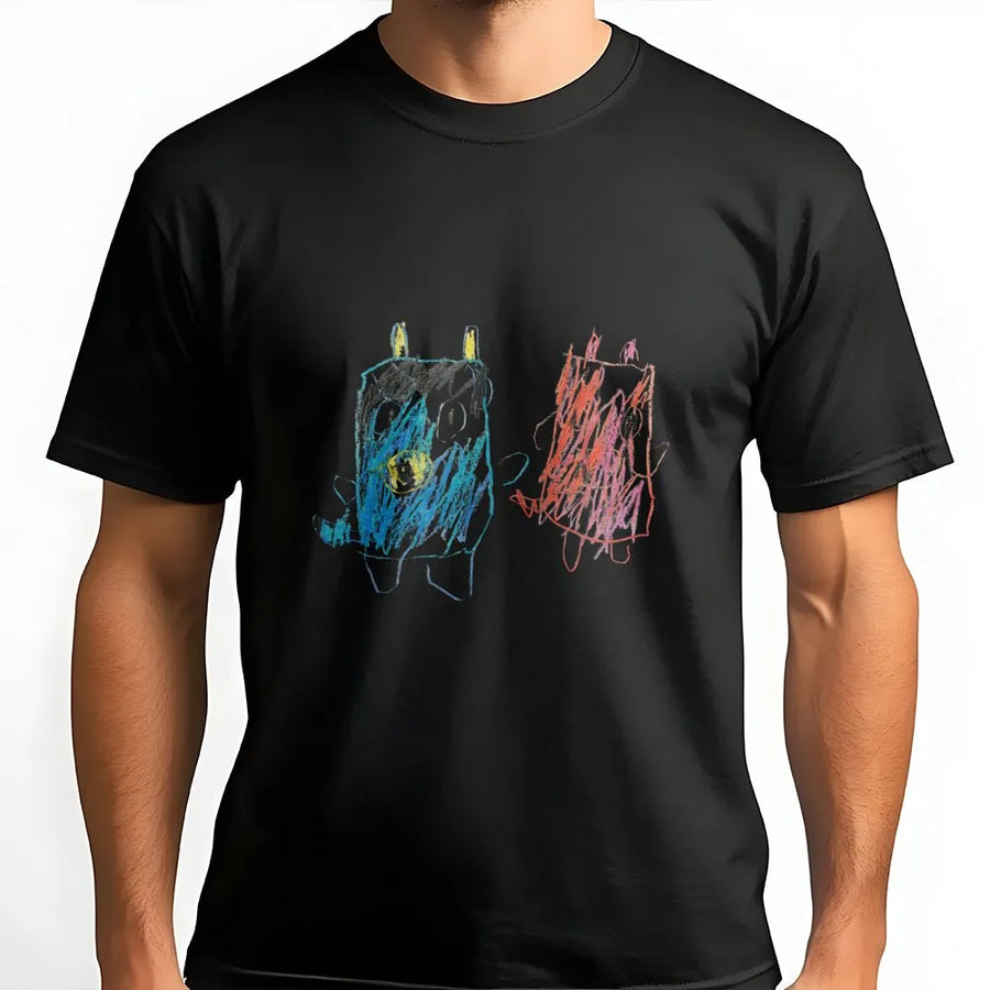 Kids Art Graphic Tee | Cute Crayon Monster Drawing | Soft Premium 100% Cotton Shirt | Unique Whimsical Gift for Parents & Art Lovers