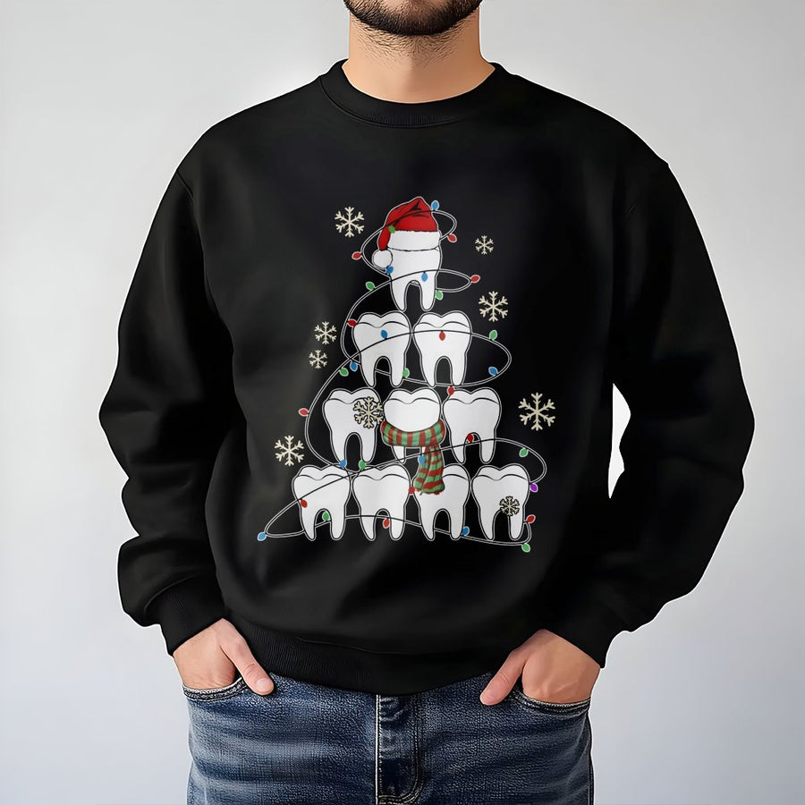 Dentist Christmas Sweatshirt | Tooth Tree Graphic Holiday Print | Soft Cotton Blend Unisex Pullover | Funny Dental Hygienist Gift for Xmas
