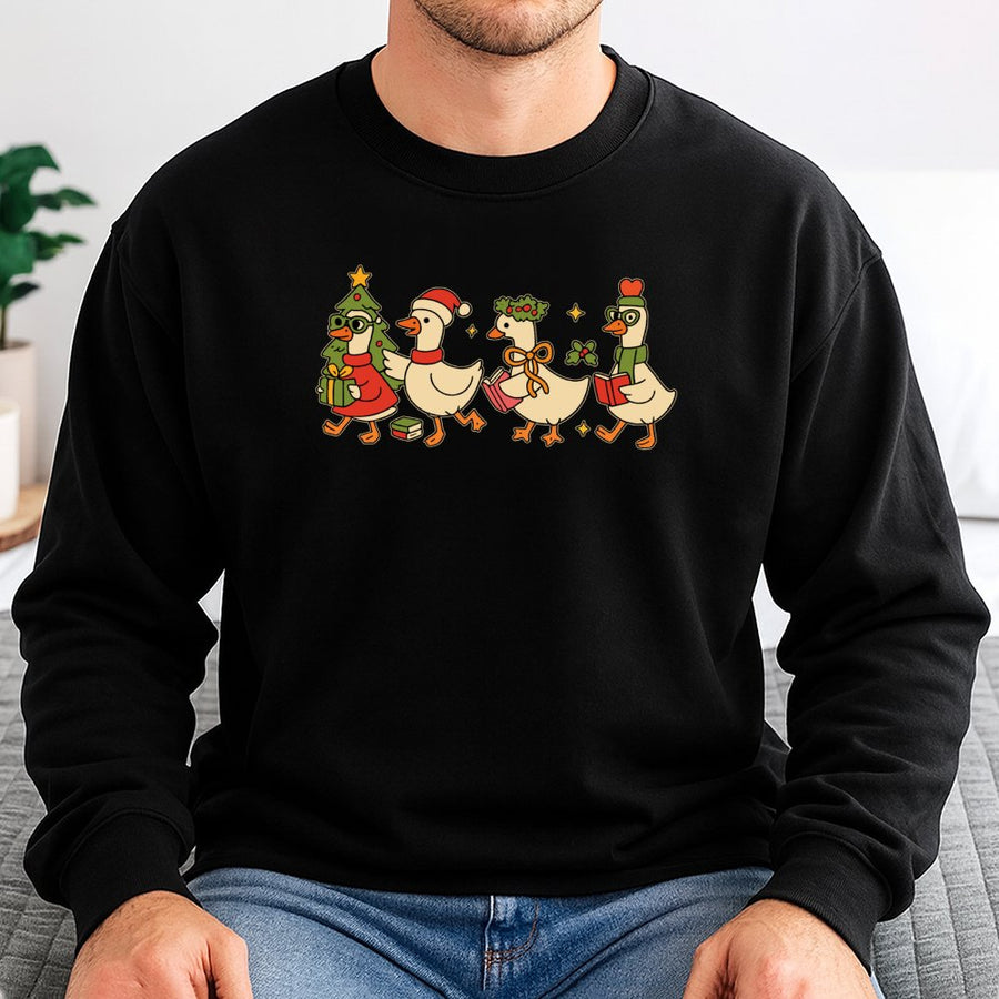 Christmas Duck Sweatshirt | Cute Festive Goose Reading Crewneck | Premium Cotton Blend | Teacher Holiday Gift for Women and Men