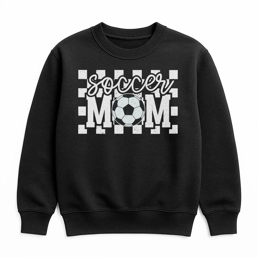 Soccer Mom Sweatshirt | Checkered Pattern Graphic | Soft Cotton Polyester Blend | Trendy Game Day Apparel Gift for Sports Moms