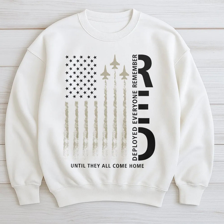 RED Friday Sweatshirt | Remember Everyone Deployed American Flag Jet Graphic | Premium Cotton | Patriotic Military Family Support Gift