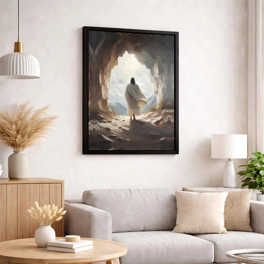 Jesus Resurrection Canvas Art | Walking Out Of Tomb Oil Painting Style | 1.25-Inch Gallery Wrap | Religious Christian Home Decor Gift