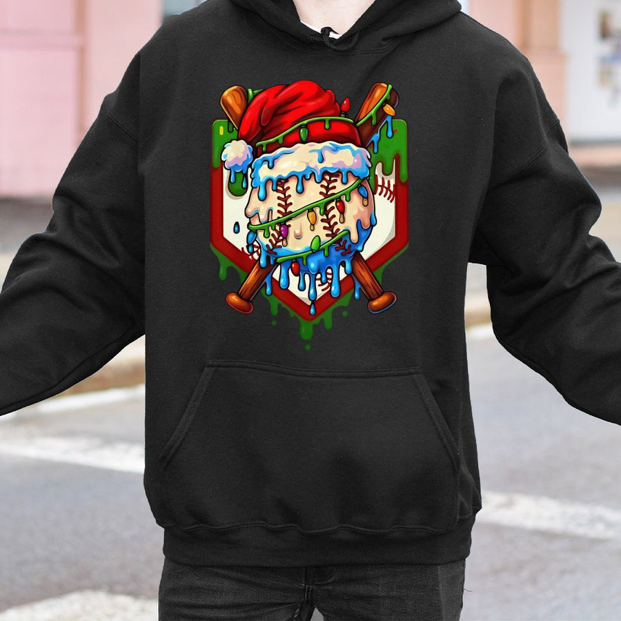 Christmas Baseball Hoodie | Santa Hat Drip Graphic | Premium Cotton Blend | Gift for Baseball Fans and Athletes