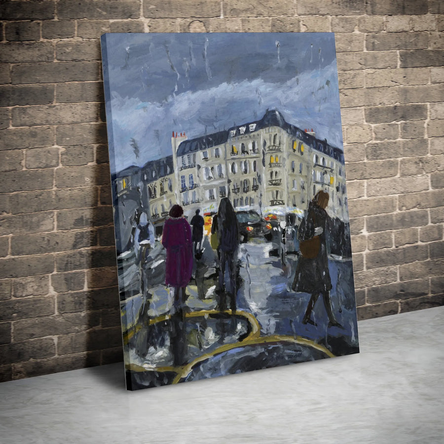 Rainy Paris Street Scene Canvas Art | Impressionist Painting Print | Premium Thick Gallery Wrap | Modern Home & Office Decor Gift