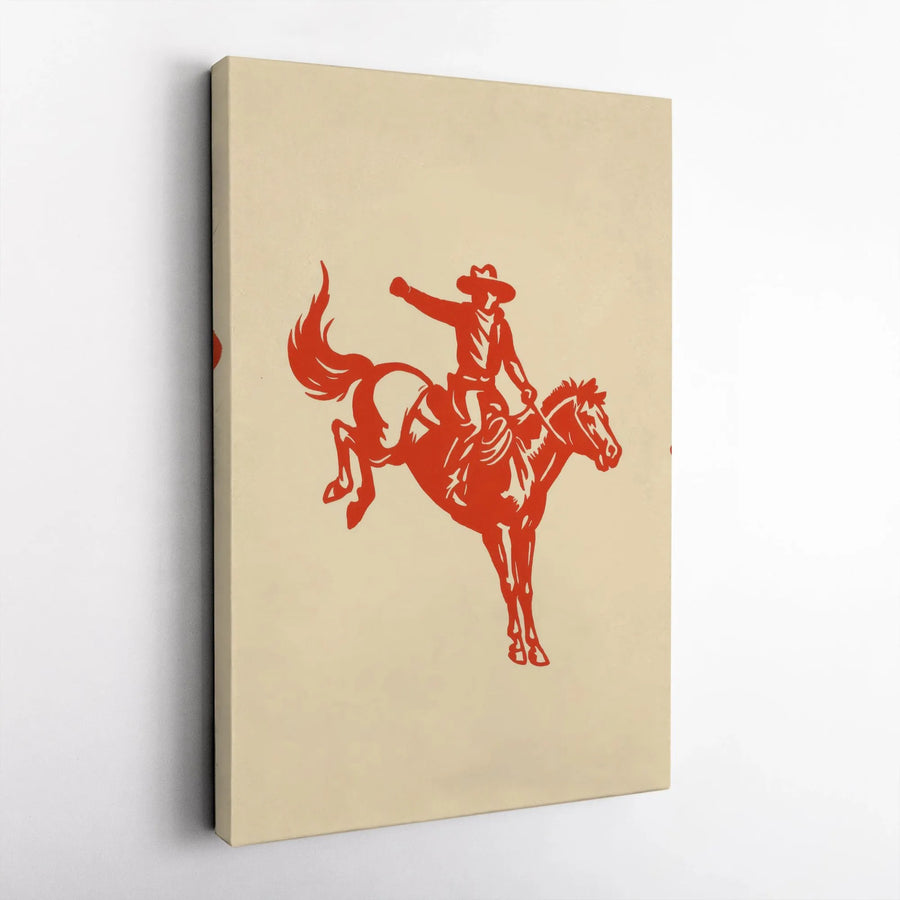 Western Cowboy Wall Art | Red Bucking Bronco Silhouette Print | Gallery Quality 1.25” Thick Canvas | Rustic Home Office Decor Gift
