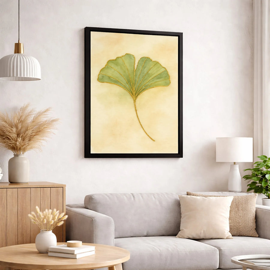 Ginkgo Leaf Wall Art | Watercolor Botanical Gold Outline Canvas | Premium Minimalist Decor | Nature Inspired Living Room Home Decor