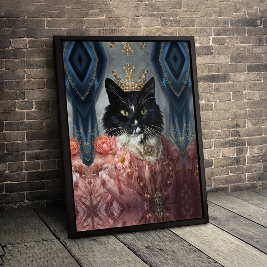 Royal Cat Queen Wall Art | Black Tuxedo Cat in Pink Gown and Crown Portrait | Premium Gallery-Wrapped Canvas | Whimsical Pet Lover Gift